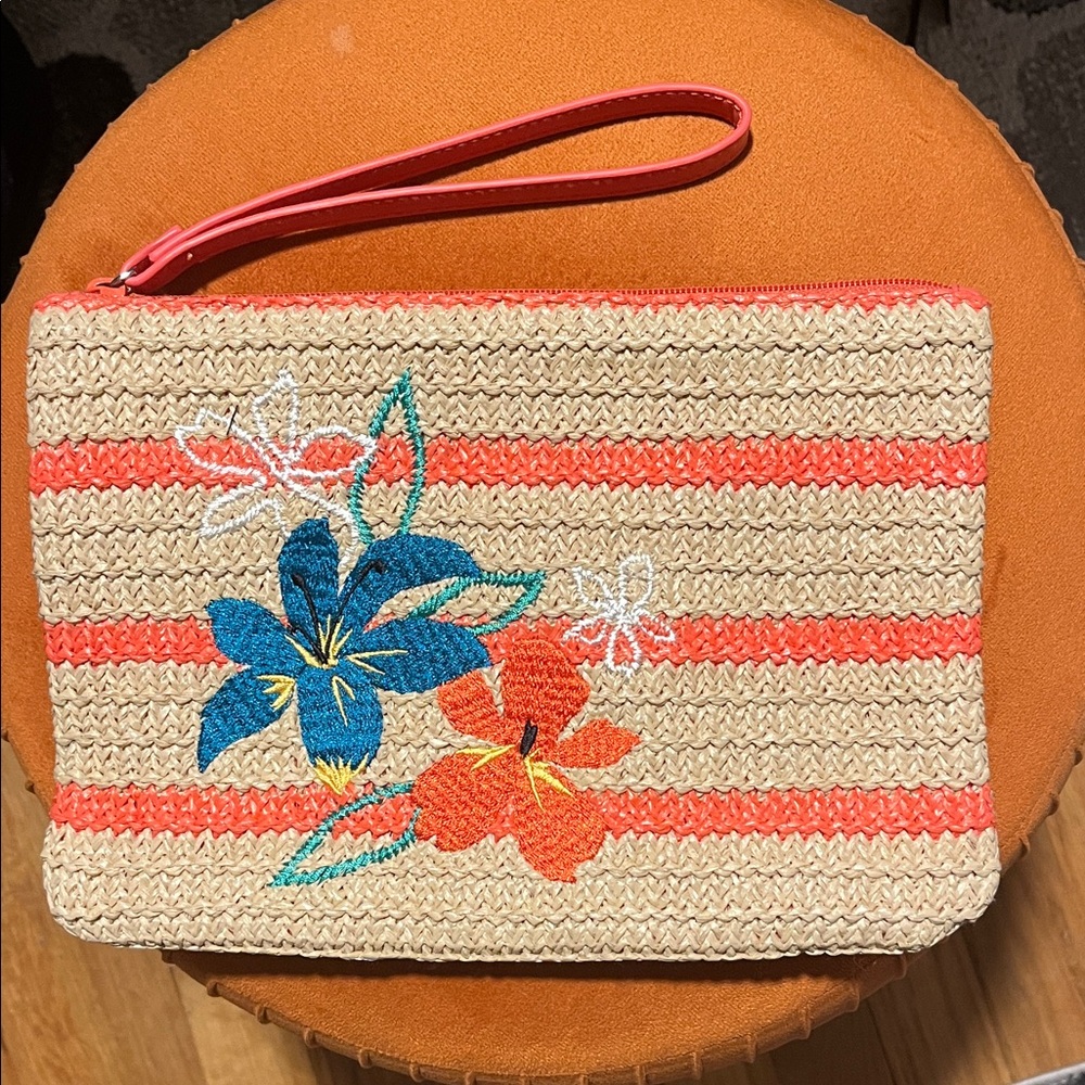 Vera Bradley Woven Clutch with Blue and Orange Floral Design